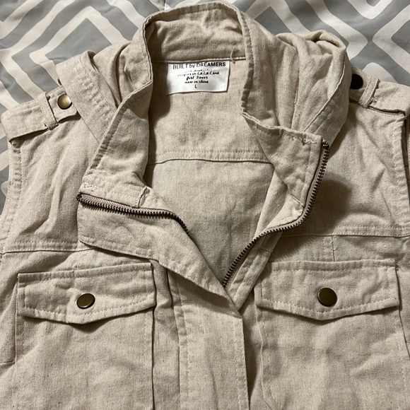Tan cotton linen zip vest L - Picture 3 of 7